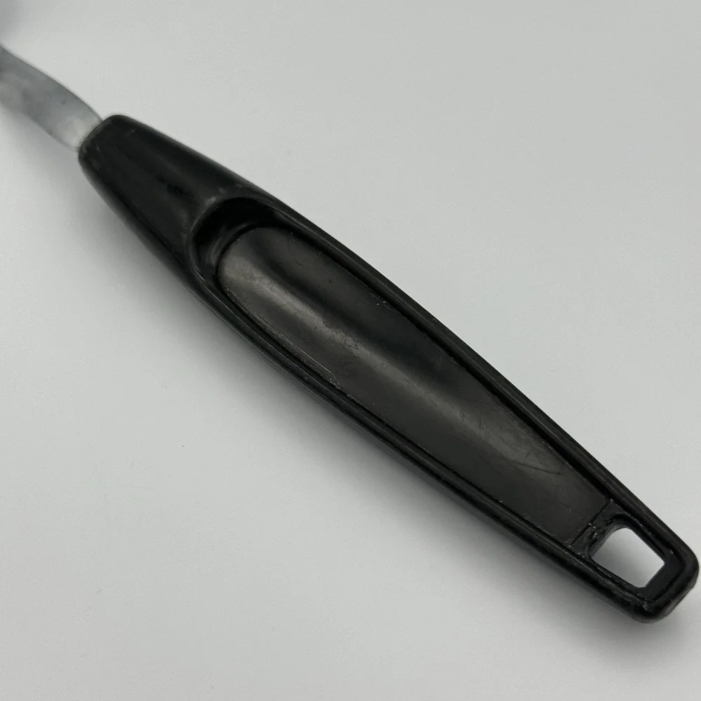 Vtg FOLEY USA Slotted Angled Spatula Chrome Black Plastic Handle Kitchen Utensil